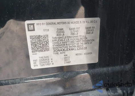 2019 Chevrolet Equinox Lt z USA, uszkodzony, nr VIN 3GNAXLEX4KL125510